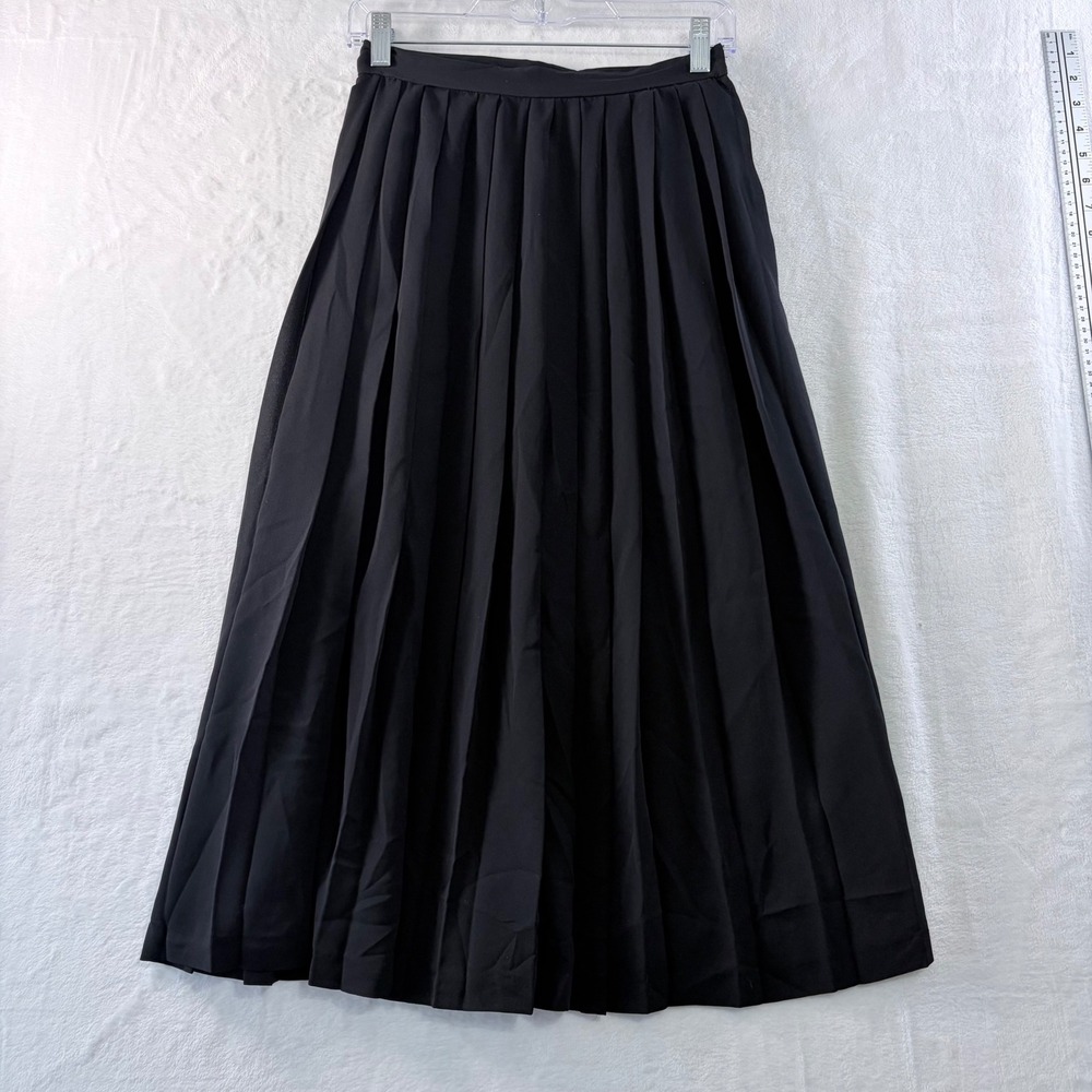 Black Pleated Midi Skirt Womens Size 4 A Line Classic Workwear Minimalist